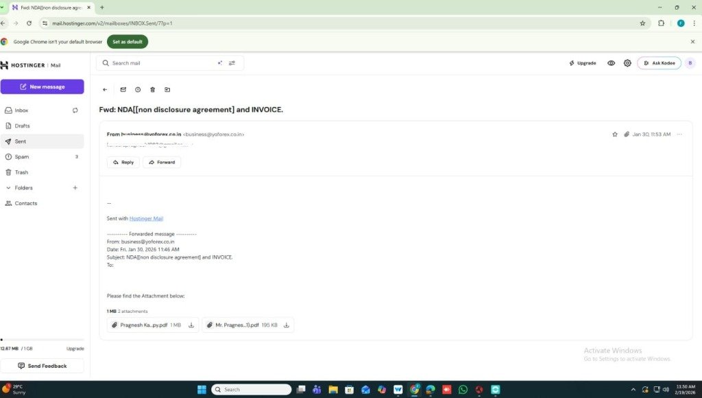 NDA & Invoice Confirmation